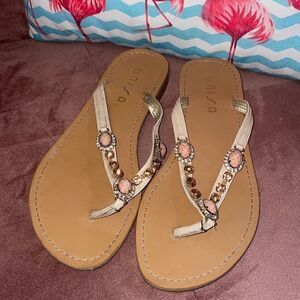 Unisa beige and bedazzled sandals